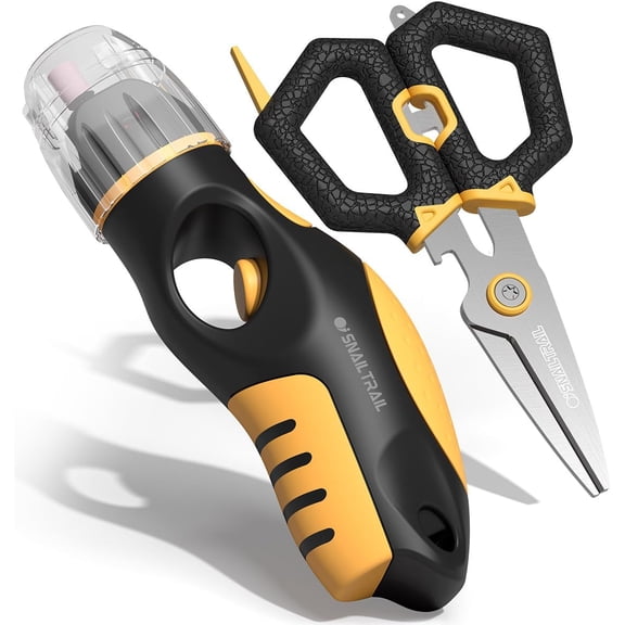 Fishing Line Stripper & 6" Scissors Kit, Built-in Electric Hook Sharpener, Portable Fish Braided Line Remover & Unwinding Tool, Reel Line Removal Equipment, Stripping Unwinder Gear for Men