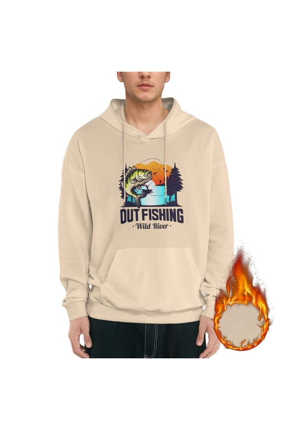 Fishing Logo Fish Logo Graphic Hoodies for Men Letter Print Long Sleeve Casual Streetwear Pullover Sweatshirt with Pocket mens Ecosmart Hoodie,Apricot 3XL