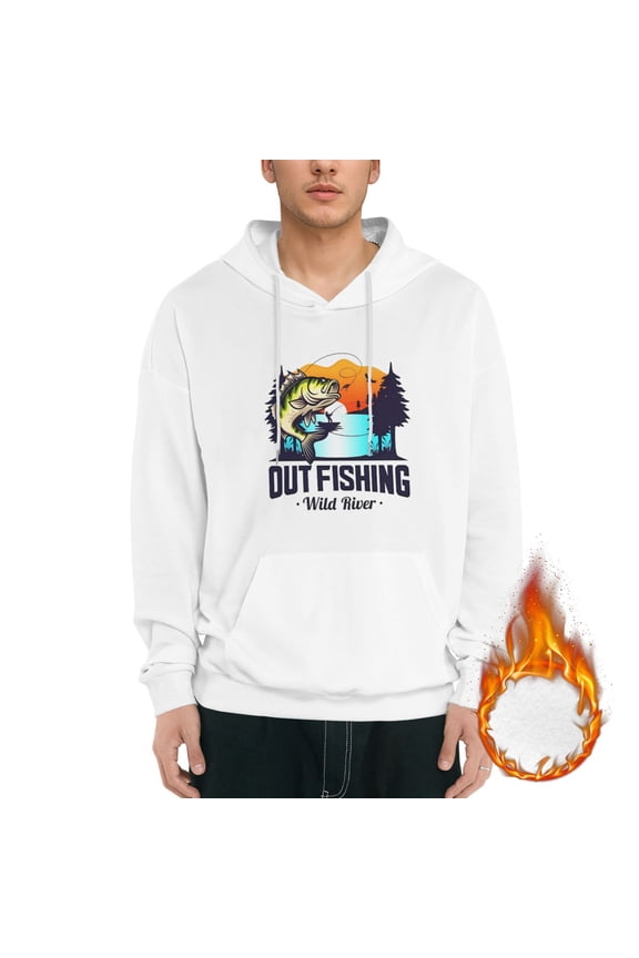 Fishing Logo Fish Logo Graphic Hoodies for Men Letter Print Long Sleeve Casual Streetwear Pullover Sweatshirt with Pocket mens Ecosmart Hoodie,White 3XL