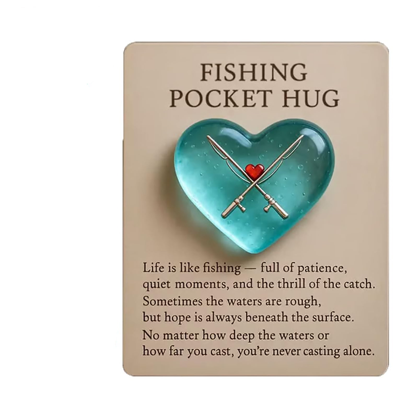 Fishing Lover Pocket Hug 3D with Gift Card – Sea Glass Heart Token with ...