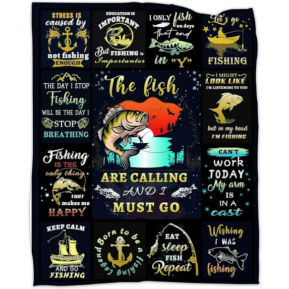 Fishing Lovers Blanket Gift, Fishing Gift for Man, Fish Hunter Gifts Throw Blanket 60"x50", Fishing Club Gifts for Fishing Lover Fishing Picnic, Fishing Lover Birthday Christmas Blanket Gift