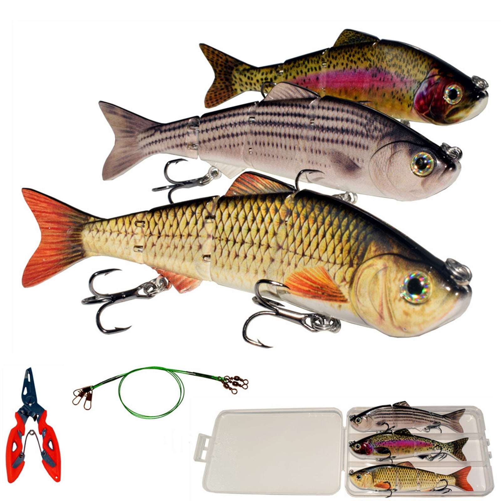 Fishing Lure 3pcs Bait Swimbait Crankbait for Muskie Pike Bass Catfish Trout Lifelike 4segment Fish Minow Fishing Tackle Fishhook Pliers