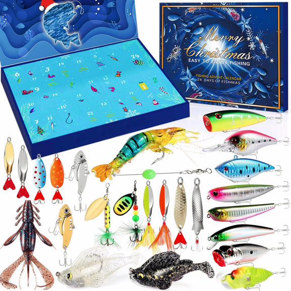 Fishing Lure Advent Calendar 2025 - 24-Day Christmas Surprise Gift, Premium Bait Set for Anglers & Fishing Lovers