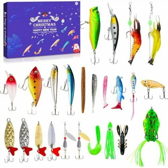 Fishing Lure Advent Calendar 2025 24 Days of Fishing Bait Christmas Advent Calendar 2025 Fishing Gift for Fishermen Adult Teen Boys Mystery Tackle Surprise Countdown$$Home Decor, Kitchen, & Other