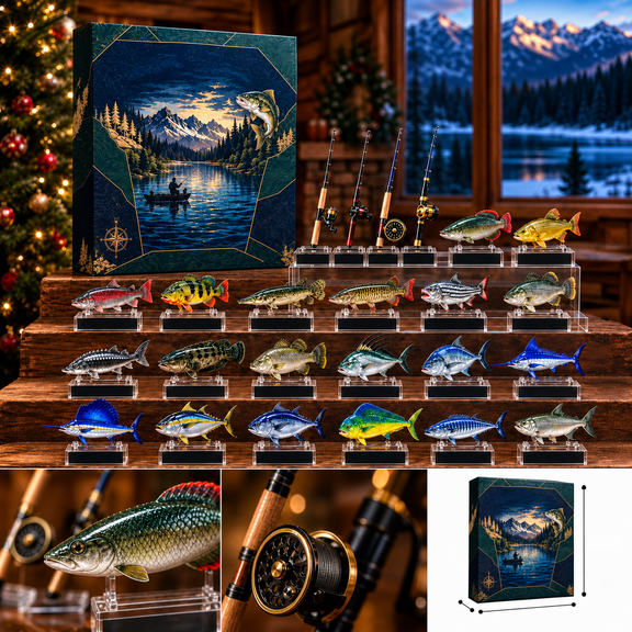 Fishing Lure Advent Calendar 2025, 24 Piece Fishing Gear Countdown Christmas Advent Calendar, Unique Holiday Gift for Men and Anglers