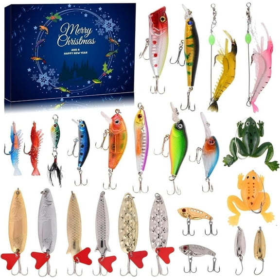 Fishing Lure Advent Calendar Christmas Countdown, Lifelike Multi Jointed Swimbait Set, Suitable Gifts for Anglers Adult Men Fishermen Dads Father Granpa Brother Boyfriend