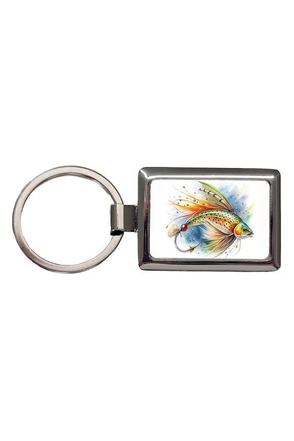Fishing Lure Flies Watercolor Metal Rectangle Keychain