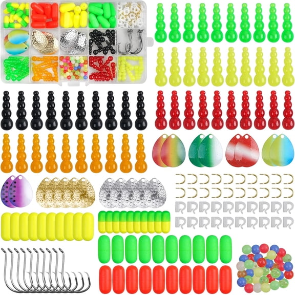 Fishing Lure Making Supplies Kit, 210pcs DIY Spinner Rig Making Kit Colorado Blades Hooks Stack Beads Foam Floats Clevis for Walleye Rigs Trout Bass Salmon