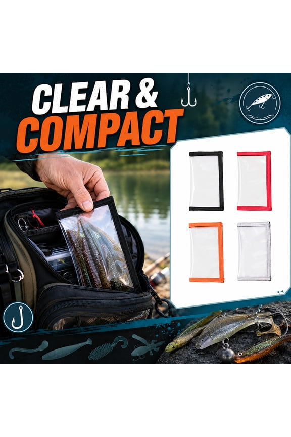 Fishing Lure Protector Set 2 Pack, Clear Pvc Zipper Pouch, 7X4.5 Inch Transparent Receipt Holder, Tear Resistant Waterproof Wallet Insert, Sewn Red Trim, Hook and Loop