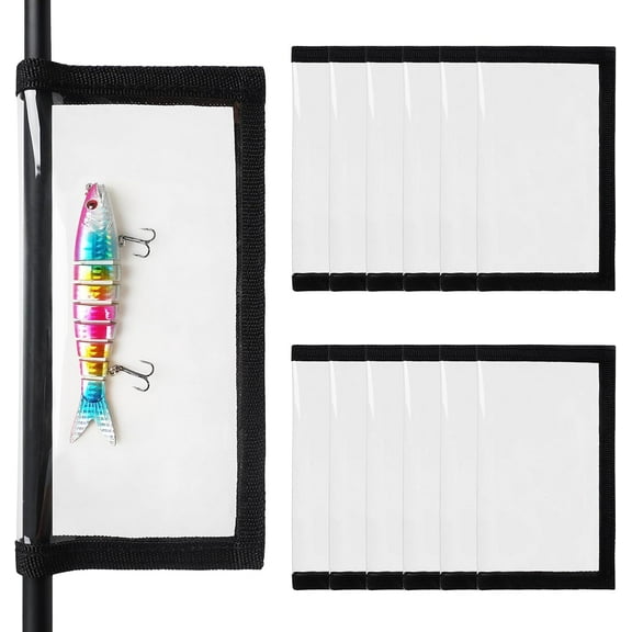 Fishing Lure Protector Wraps, 12 pcs Clear PVC Hook Covers with Velcro | Heavy-Duty 0.5mm Puncture-Proof Covers for Tackle Box & Boat Rod Storage(black)