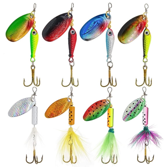 Fishing Lure Spinnerbait Kit with Tackle Box, 8 Pcs/10 Pcs Bass Trout Perch Salmon Hard Metal Rooster Tail Fishing Lures Kit