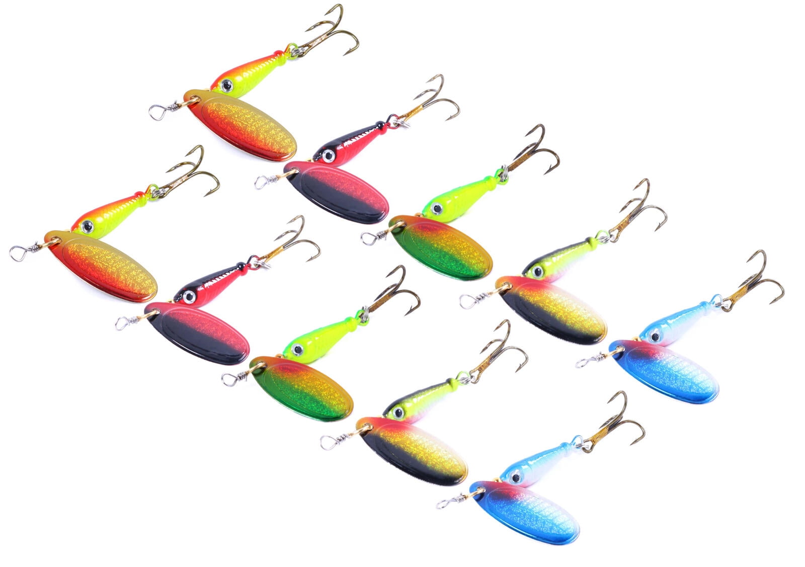 Fishing Lure Spinnerbaits, HENGJIA 10PCS Fishing Lures with Feathered Treble Hooks,Trout Bass Salmon Hard Metal Spinner Baits Kit Rooster Tail Fishing Lures Kits,1/3oz