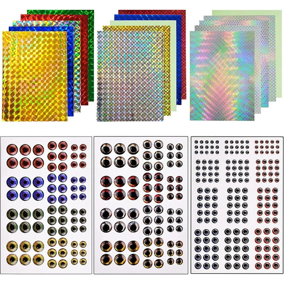 Fishing Lure Sticker and Fish Eyes, 342Pcs Holographic Adhesive Flash Lure Tape 3D 4D 5D Realistic Fishing Lure Eyes for Fishing Lure Making DIY Crafts Tool
