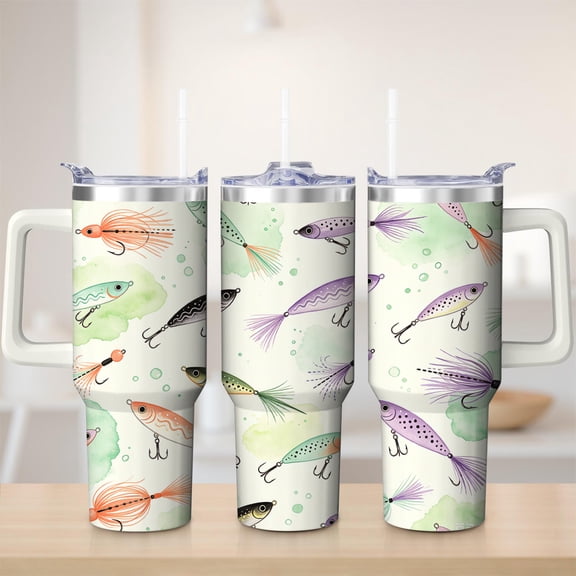 Fishing Lure Watercolor Stainless Steel Tumbler, 30oz