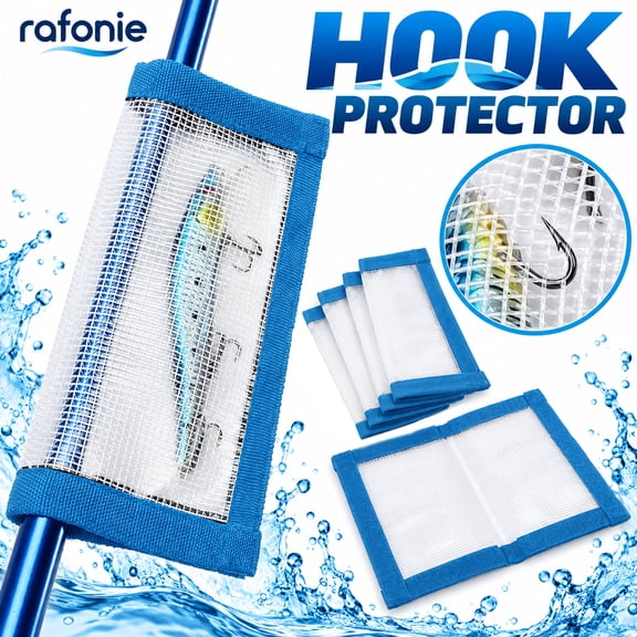 Fishing Lure Wrap for Rod, Tangle-Free Safety Hooks Cover, Secure Protectors Holder Storage for Various Bait (Blue - 4PK)