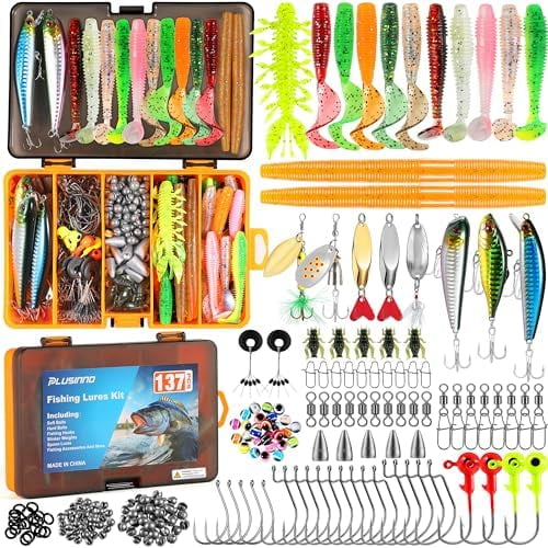 Fishing Lures, 137Pcs Tackle Box with Tackle Included, Crankbaits, Spoon, Hooks, Weights & Other Accessories, Fishing Bait Lure Gear Kit Gift for Men Bass Freshwater$$Sport & Recreation Other