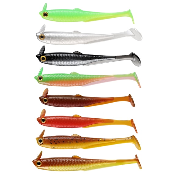 Fishing Lures 8 Pack Mixed Color Soft Plastic Paddle Tail for Freshwater and Saltwater Angling