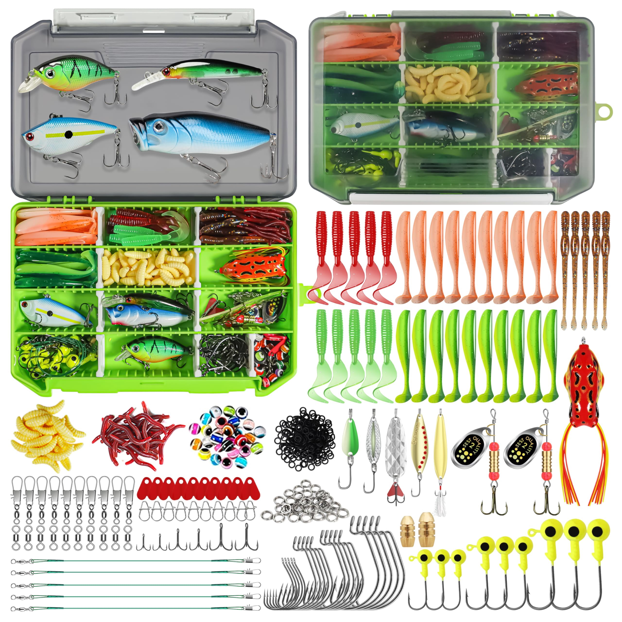 Fishing Lures Accessories Kit With Tackle Box  Hooks Minnow Crankbait Frog Popper Lure Worm Spoon Spinner Bait For Bass Crappie Gear Freshwater Equipment Gifts Men