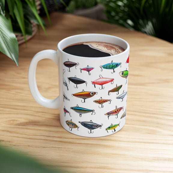 Fishing Lures Coffee Mug: Trout Angler Gift, Ceramic Mug 11oz