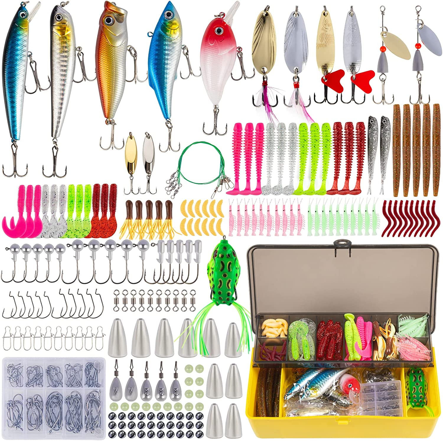 Fancyes Fishing Kit Set with Tackle Box Fishing Gear Equipment for  Freshwater Trout Bass Salmon Fishing Baits Kit Including Frog Spoon  CrankBait Jigs