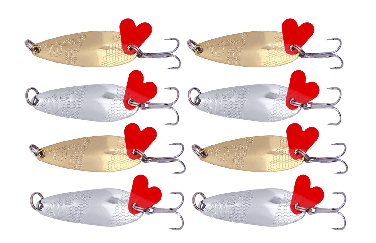 Fishing Lures,Fishing Spoons,Trout Lures,Bass Lures, 8PCS Hard Fishing Lures Jigging Bait with Treble Hooks,  1/4oz