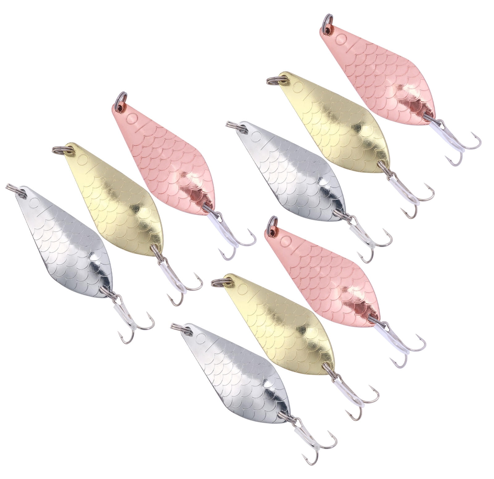 Fishing Lures,Fishing Spoons,Trout Lures,Bass Lures, 9PCS Hard Fishing Lures Jigging Bait with Treble Hooks,  3/4oz