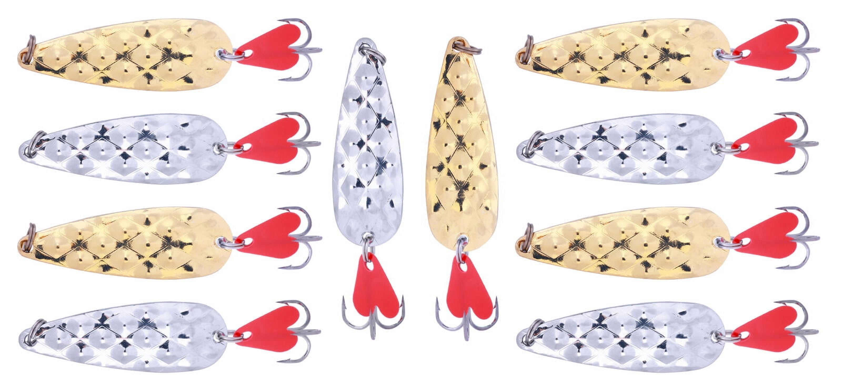 Fishing Lures,Fishing Spoons,Trout Lures,Bass Lures, HENGJIA 10PCS Hard Fishing Lures Jigging Bait with Treble Hooks,  1/4oz