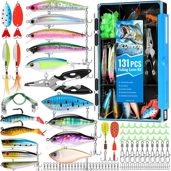 Fishing Lures Fishing Tackle Box Fishing Gifts for Men, Bass, Trout Fishing Accessories Kit for Saltwater & Freshwater Fishing Gear Including Topwater Lures, Hooks, Spinnerbaits