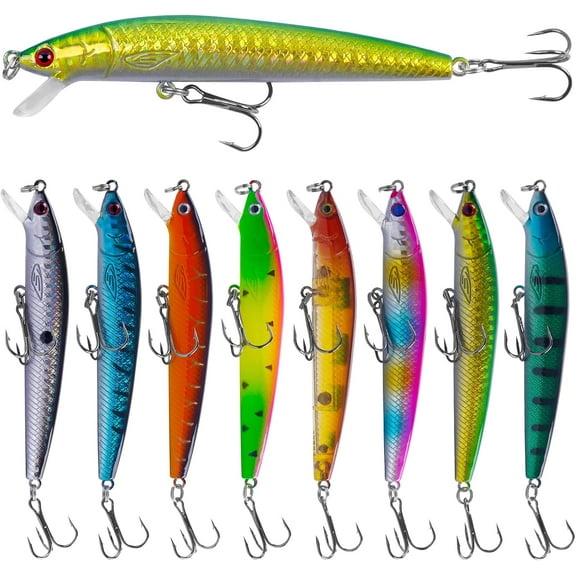 Fishing Lures Jerk Bait Suspending Hard Lures Minnow Trout Lure with Treble Hooks 3D Eyes for Bass Trout Walleye Pike Freshwater Saltwater