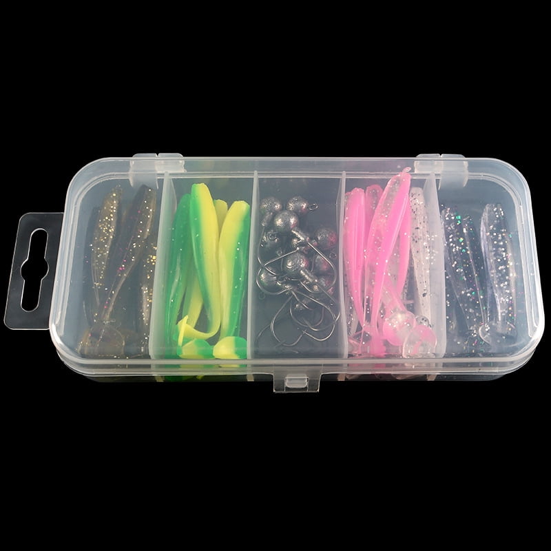 Fishing Lures Jigs Boxed Soft Baits for Bass and Perch, Soft Worms with Spiral Tail, Imitation Bait, Jig Head Hooks