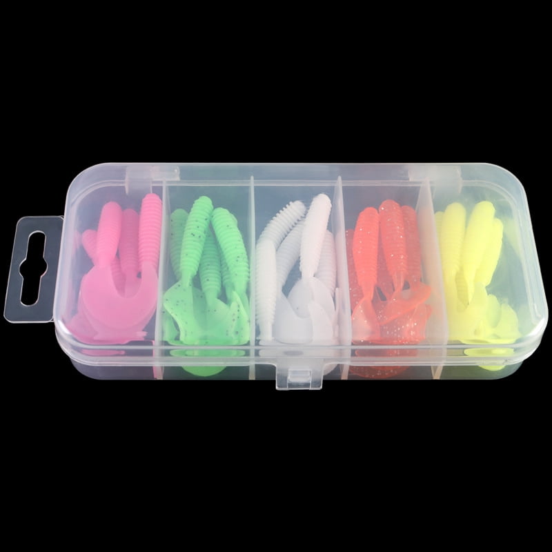 Fishing Lures Jigs Boxed Soft Baits for Bass and Perch, Soft Worms with Spiral Tail, Imitation Bait, Jig Head Hooks