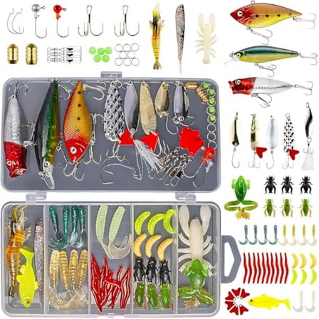 Fishing Lures Kit Compatible for Freshwater and Saltwater,78Pcs Fishing Tackle Kit Compatible for Bass,Trout,Salmon,Soft Plastic Worms,Crankbaits,Jigs,Spoons,Shrimp Baits with Tackle