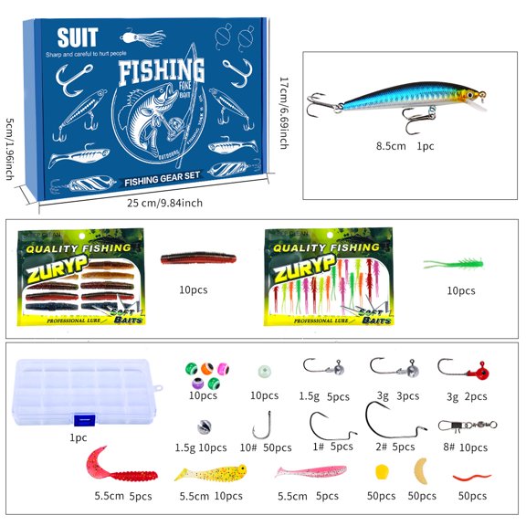 > **Fishing Lures Kit Gift for Men, Bass Trout Salmon Tackle Box with Hard Baits Spoons Hooks Soft Worms for Freshwater Saltwater (1 Pack, Multicolor)**