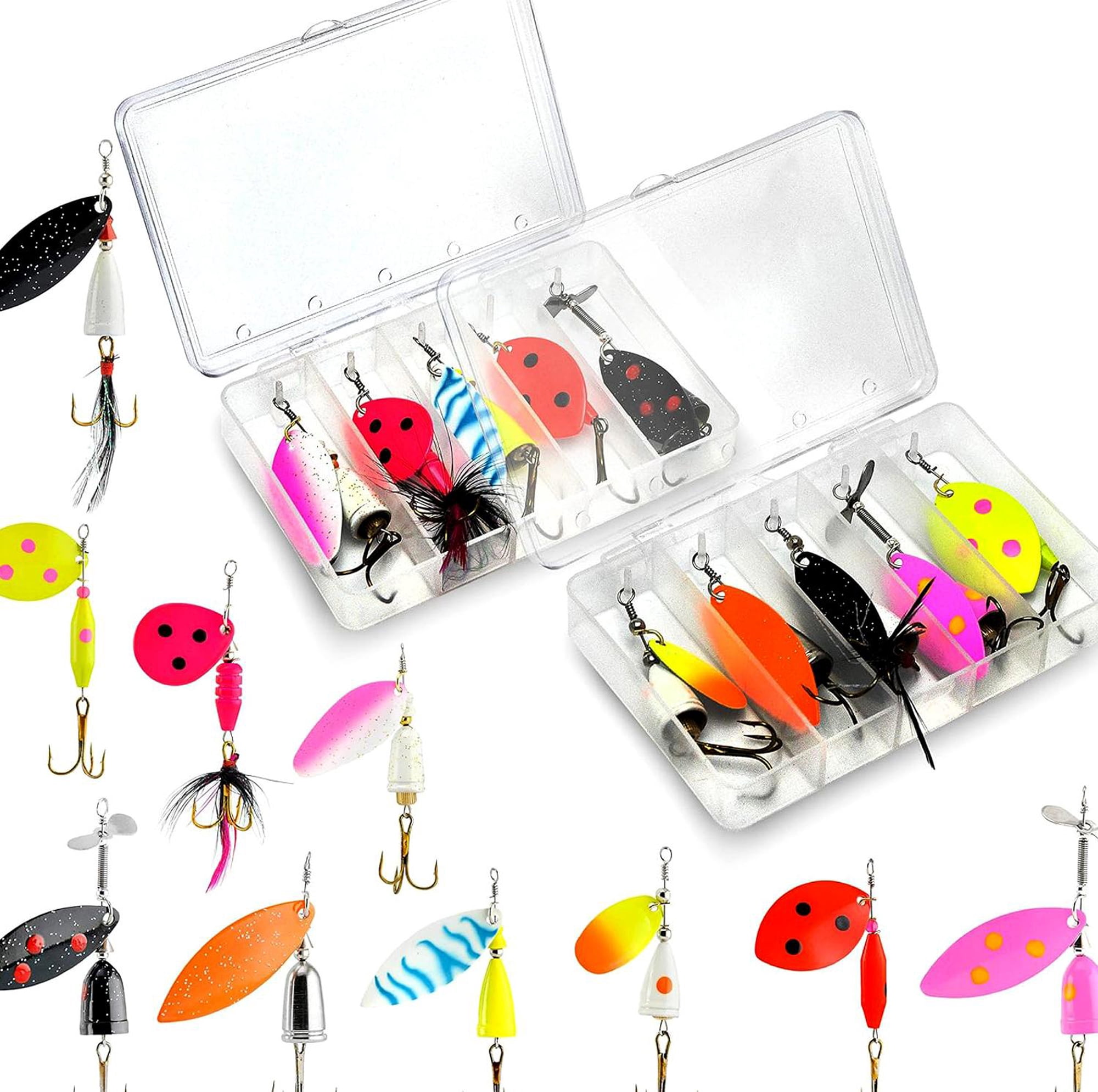 Fishing Lures Kit – Spinnerbait Variety Set for Bass, Trout & Salmon – UV Assorted Colors with Tackle Boxes – 50PCS or 100PCS Options