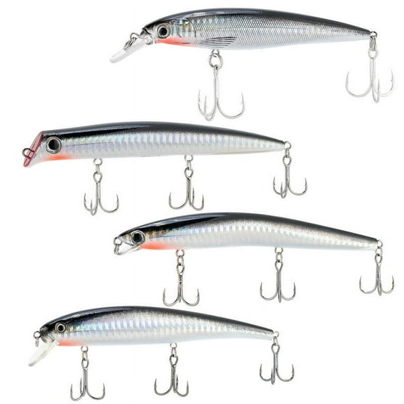 Fishing Lures Lot 4 Minnow Saltwater 5" Floating Chrome Surf Striper Mustad Hook