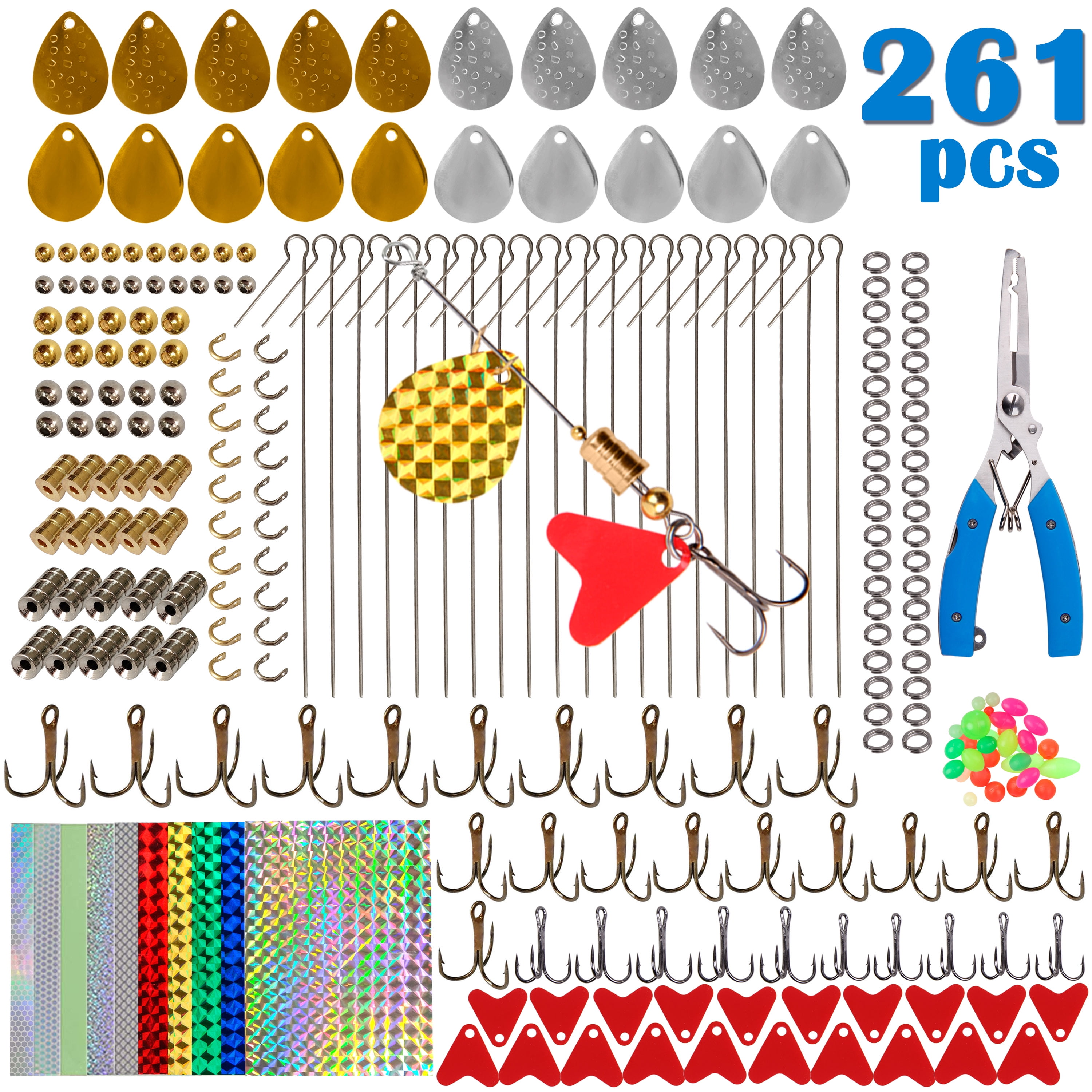 Fishing Lures Making Kit,261pcs Fishing Spoon Rig DIY Spinner Treble