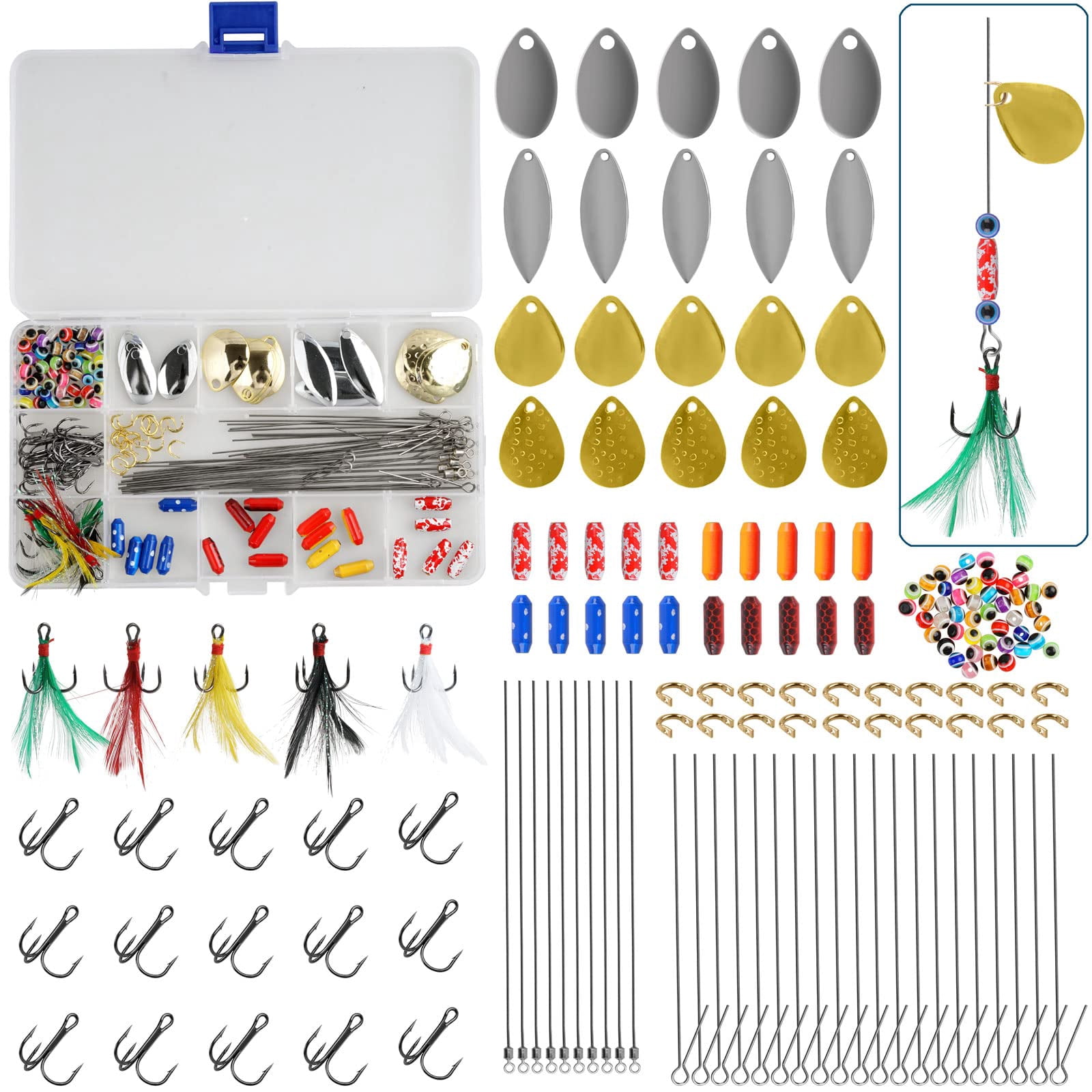 Simple Tackle Box Fishing Lures Making Kit with Tackle Box 160pcs Spinner Blades Lure ...