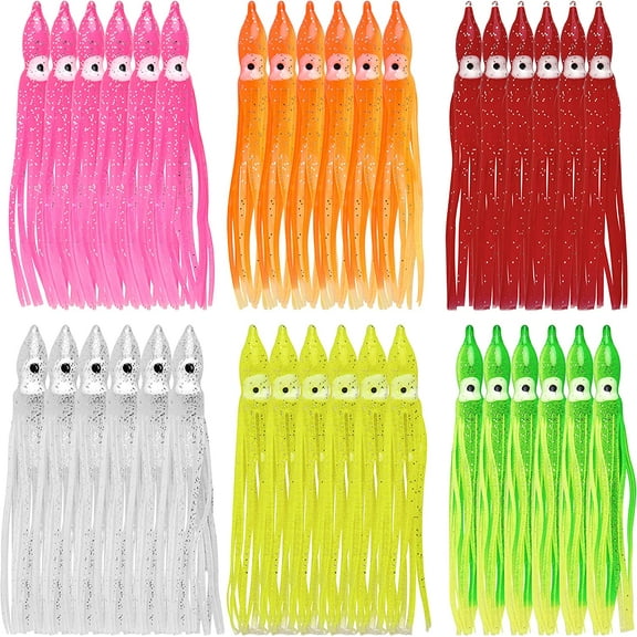 Fishing Lures Octopus Squid Skirts Soft Plastic Lures Trolling Saltwater Bait 50pcs/lot, 5cm Random Colors