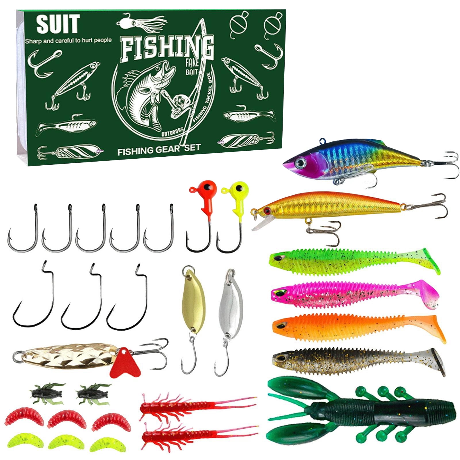 Fishing Lures Soft Plastic, Fishing Soft Plastic Lures, 30 Piece Fishing Lures Kit with Fishing Hooks Freshwater, Soft Plastic Baits and Jig Heads for Fishing, Complete Fishing