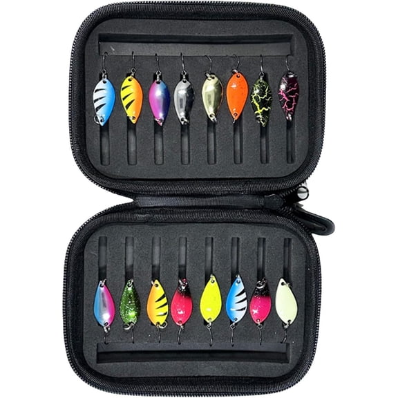 Fishing Lures Spinner Baits 16-Piece Metal Trout Kit with Treble Hooks