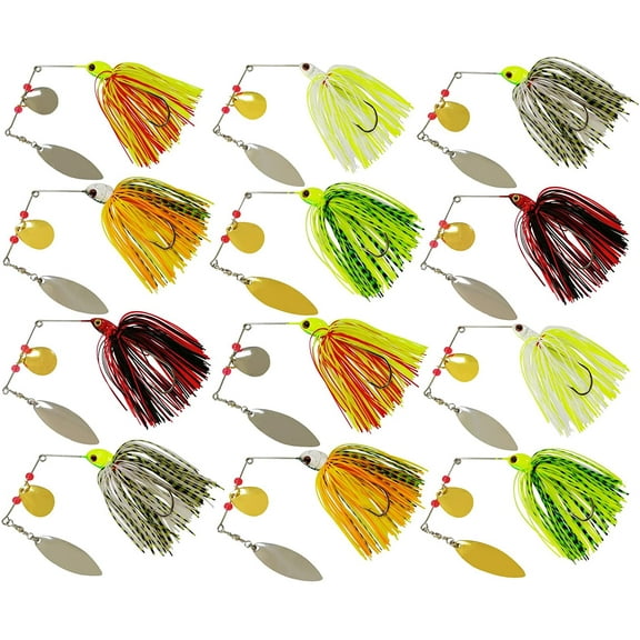 Fishing Lures Spinnerbait, Hard Metal Spinner Bait Kit Jigs Lure for Bass Pike Trout Salmon Freshwater Saltwater Fishing