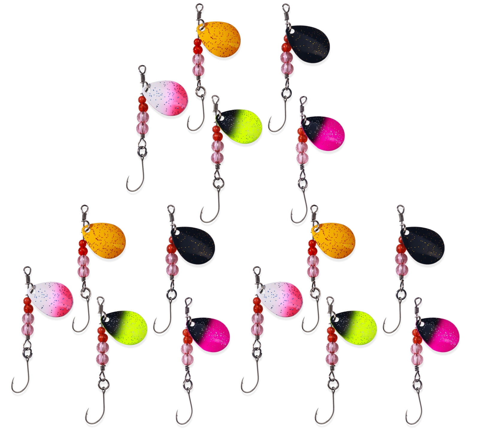 Fishing Lures Spinnerbaits, HENGJIA 15PCS Fishing Lure,Trout Bass Spinner Lures with Sharp Hook for Freshwater Fishing, 2.6in/0.08oz