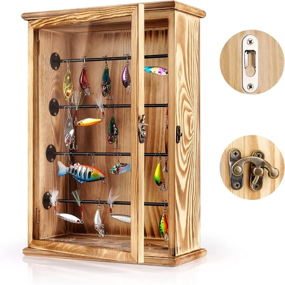 Fishing Lures Storage Display Case Wall Cabinet Tackle Box Organizer Fishing Gifts for Men with Door and Lockable for Study Room, Collection Room, Office, Garage