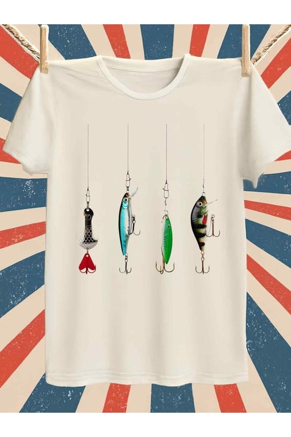 Fishing Lures T-Shirt fish t shirts comfort colors tshirt men's 180G 100% Cotton white New spring and fall printed T-shirts, fashionable and trendy summer and spring season fishing for men funny for