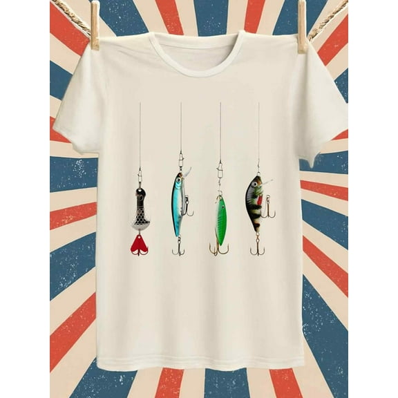 Fishing Lures T-Shirt fish t shirts comfort colors tshirt men's 180G 100% Cotton white New spring and fall printed T-shirts, fashionable and trendy summer and spring season fishing for men funny for