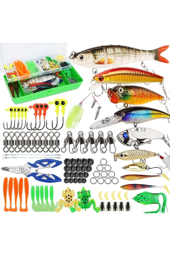 Fishing Lures Tackle Box Bass Fishing Baits Including Animated Lure,Crankbaits,Soft Plastic Worms,Topwater Lures etc Saltwater & Freshwater Fishing Gear Kit for Bass,Trout, Salmon.