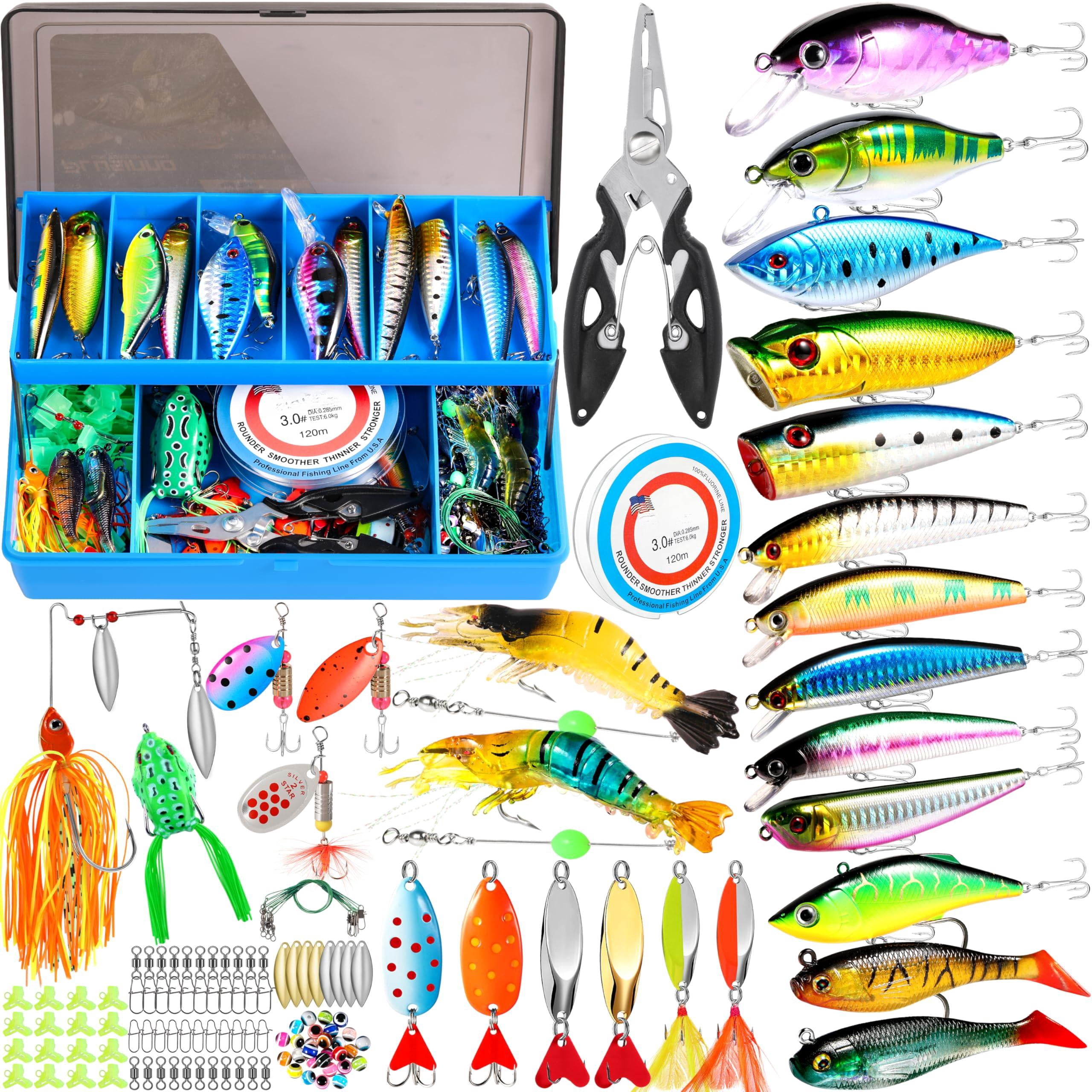 Fishing Lures Tackle Box Gifts For Men  Bass Trout Accessories Kit Saltwater & Freshwater Gear Including Topwater Hooks Spinnerbaits
