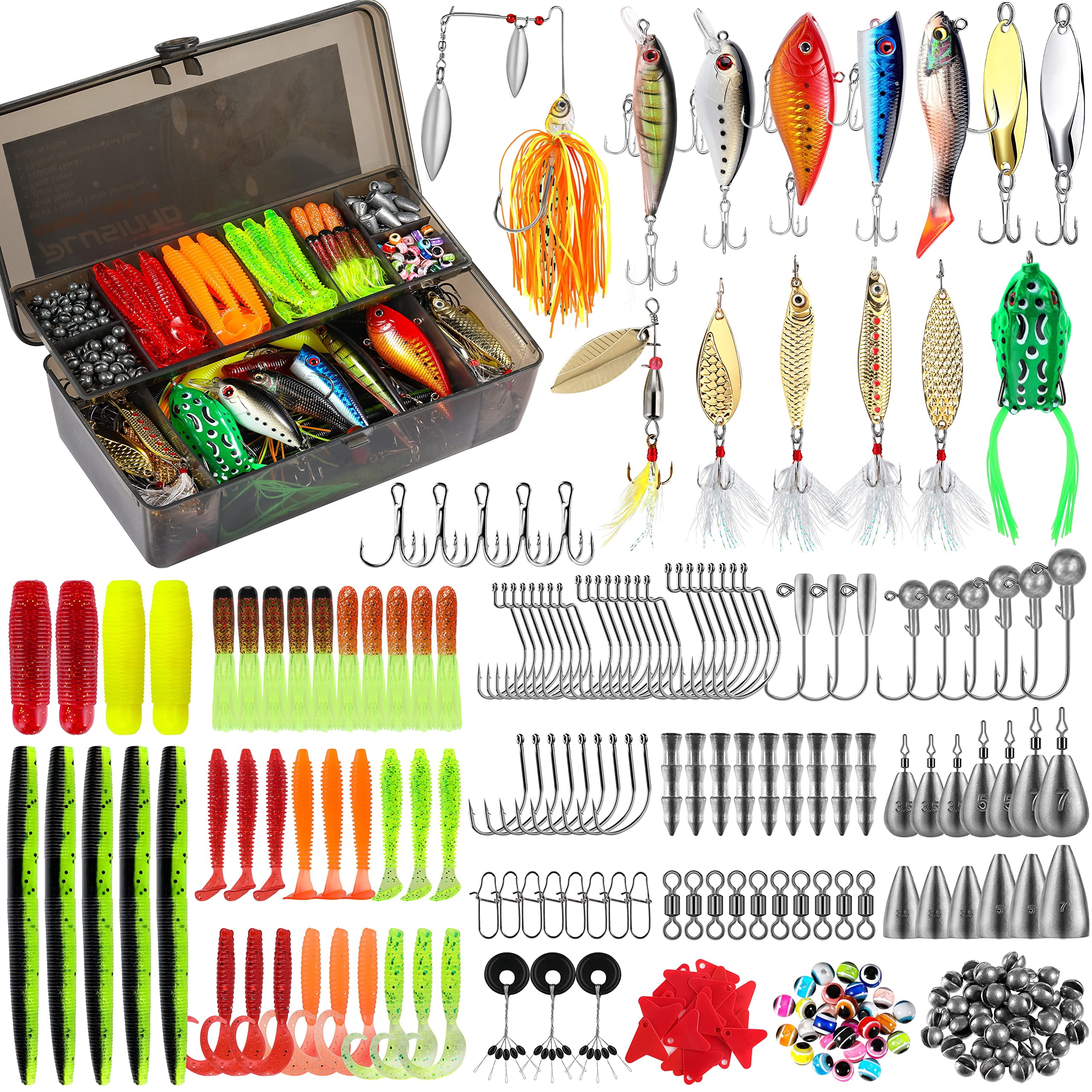 Fishing Lures Tackle Box Gifts For Men  Bass Trout Accessories Kit Saltwater & Freshwater Gear Including Topwater Hooks Spinnerbaits