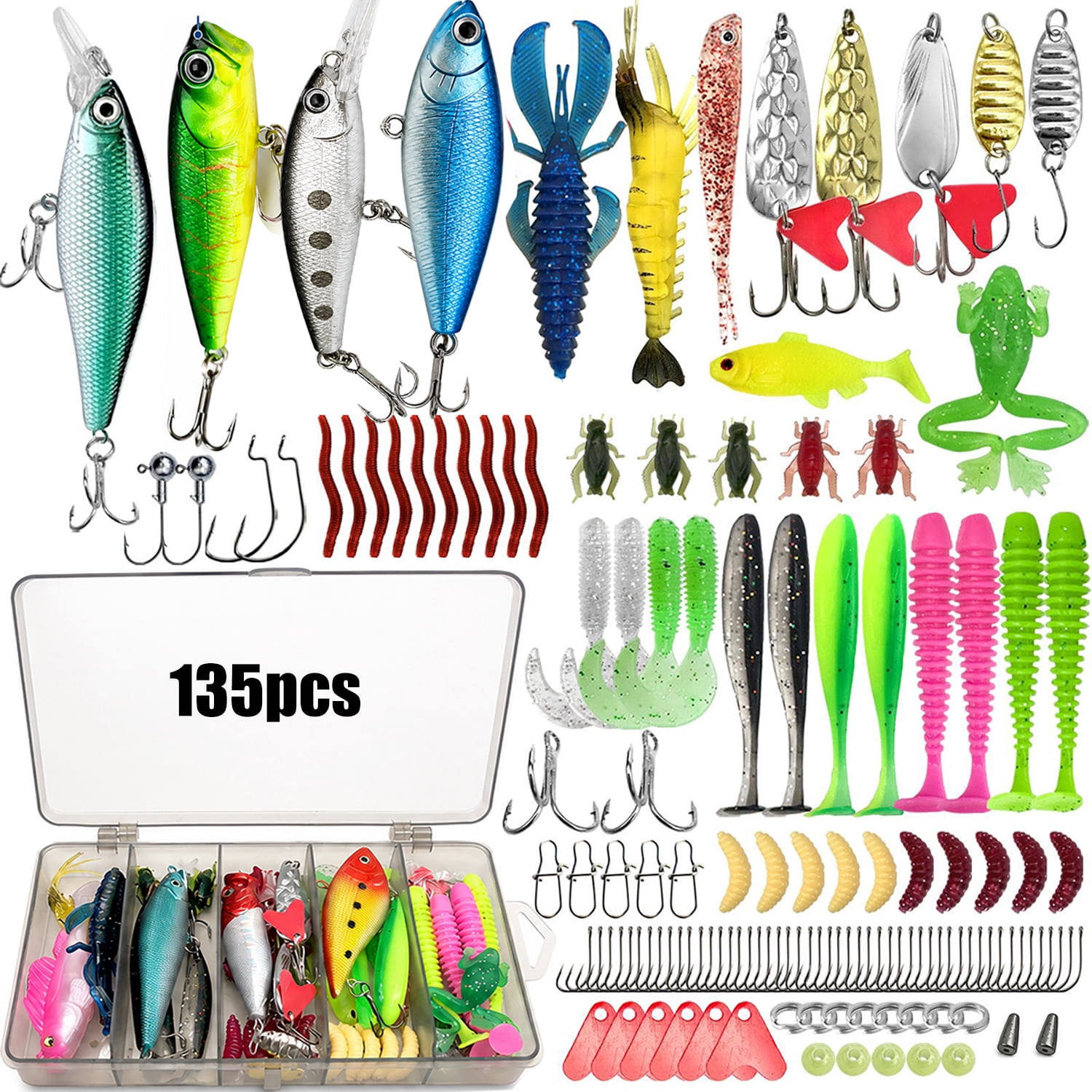 Fishing Lures Tackle Box Kit,Saltwater Freshwater Fishing Gear,Baits Tackle Including Crankbaits, Topwater Lures, Spinnerbaits,Fishing Accessories etc for Bass,Trout, Salmon, Fishing Gifts for Men