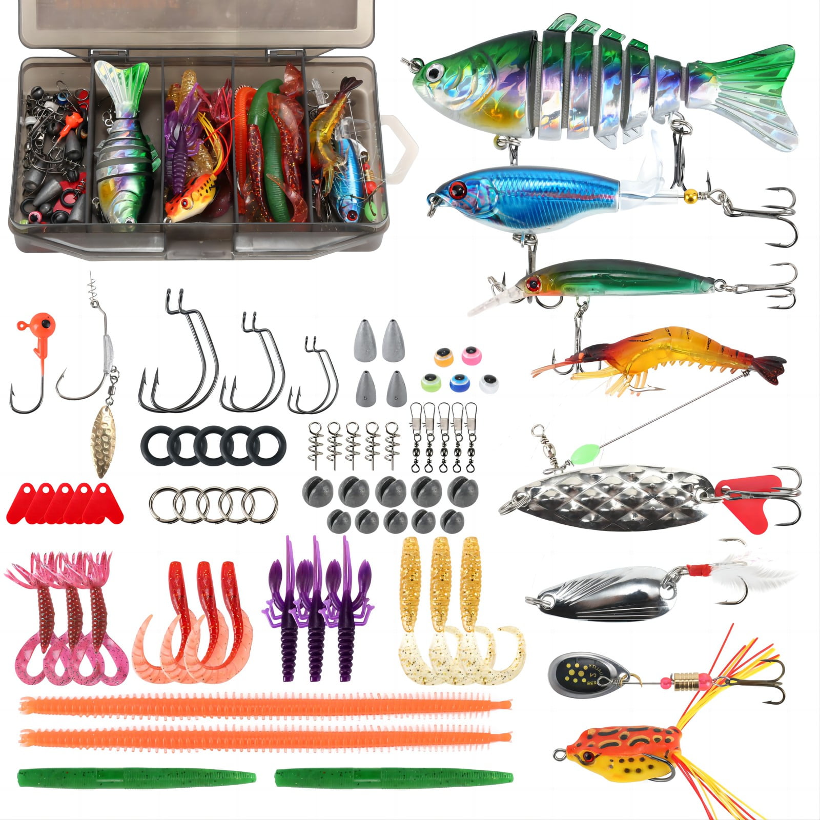 Fishing Lures Tackle Box Kit,Saltwater Freshwater Fishing Gear and  Equipment,Including Bionic Swimbait,Top Water Fishing Lure,Soft Plastic  Baits,Fishing Accessories etc for Bass,Trout, Salmon. 
